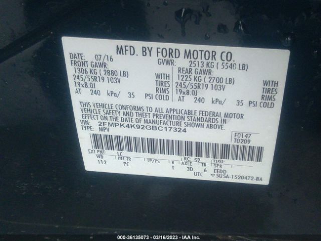 2FMPK4K92GBC17324 Ford Edge Titanium