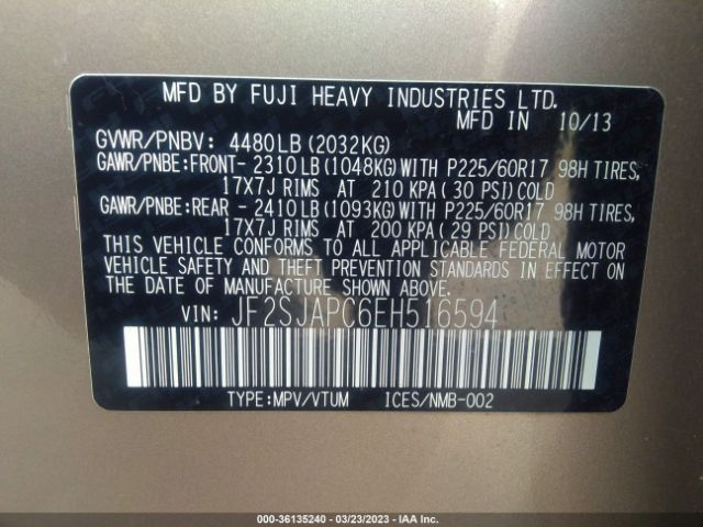 JF2SJAPC6EH516594 Subaru Forester 2.5i Touring