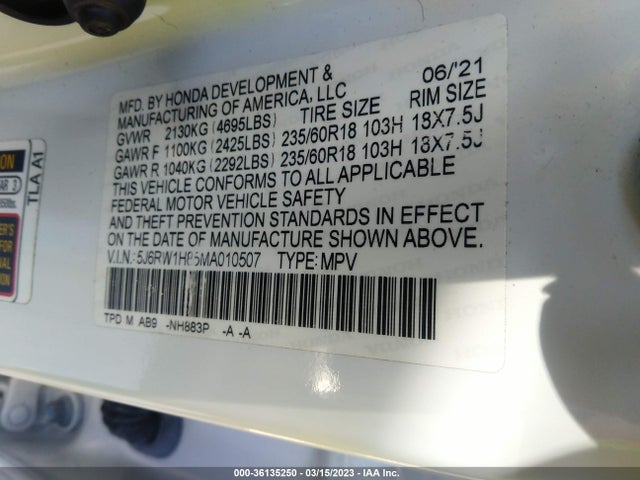 Honda Cr-v Ex-l 2021 5J6RW1H85MA010507 Image 10