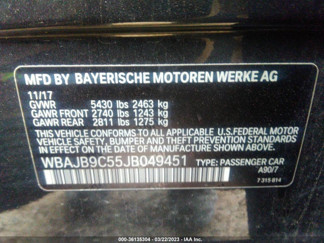 WBAJB9C55JB049451 BMW 5 Series M550i Xdrive