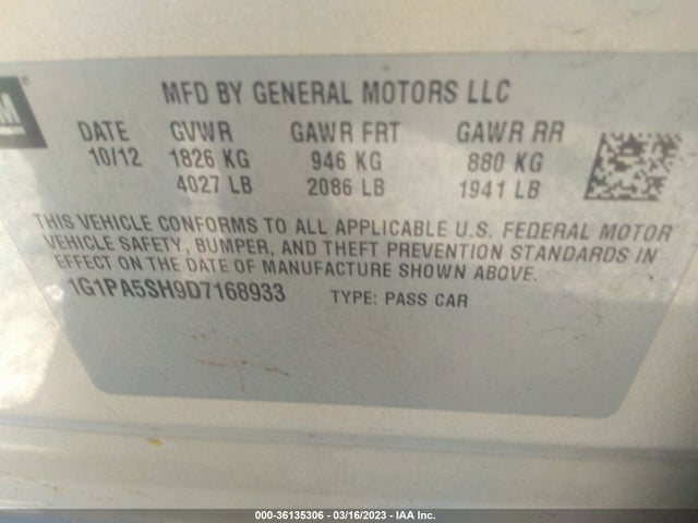 2013 CHEVROLET CRUZE LS VIN: 1G1PA5SH9D7168933