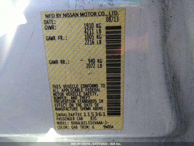 2014 NISSAN ALTIMA 2.5 S VIN: 1N4AL3AP7EC115361