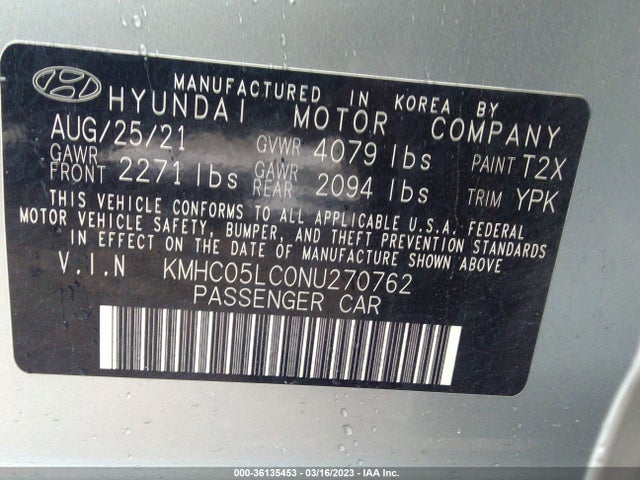 2022 Hyundai Ioniq, VIN: KMHC05LC0NU270762