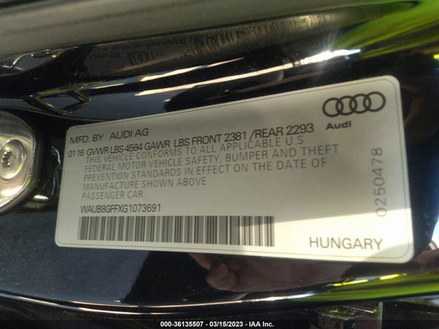 WAUB8GFFXG1073691 Audi A3 2.0t Premium