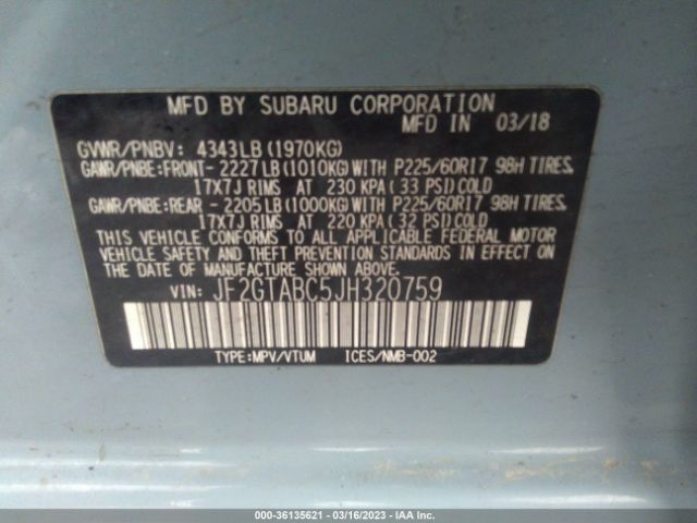JF2GTABC5JH320759 Subaru Crosstrek Premium