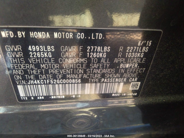 JH4KC1F52GC000856 Acura Rlx Tech Pkg