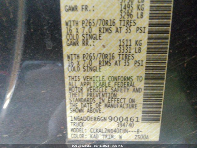1N6AD0ER6GN900461 Nissan Frontier S/sv/desert Runner/sl