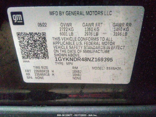 2022 Cadillac XT5, VIN: 1GYKNDR48NZ169395