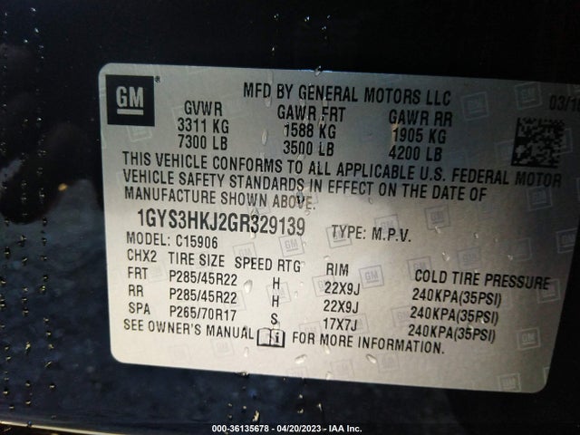 1GYS3HKJ2GR329139 Cadillac Escalade Esv Luxury Collection