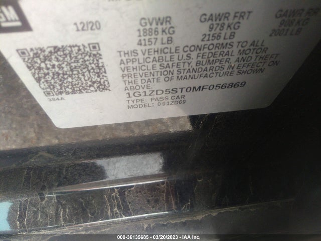 Chevrolet MALIBU LT 2021 1G1ZD5ST0MF056869 Image 9