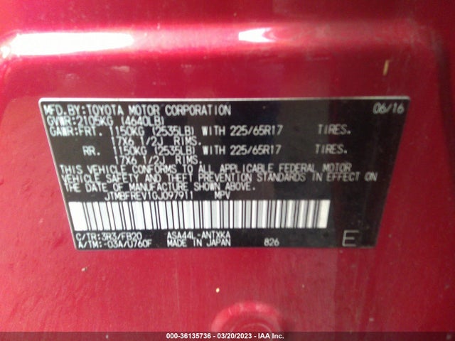 Toyota RAV4 LE 2016 JTMBFREV1GJ097911 Image 9