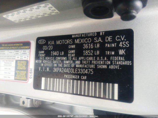 2020 KIA RIO S VIN: 3KPA24AD3LE330475