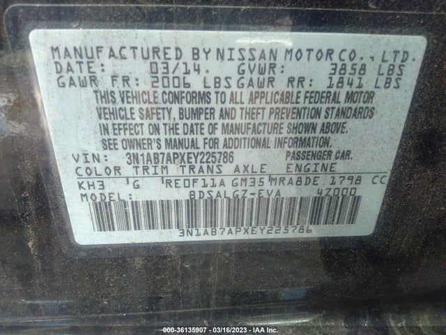2014 NISSAN SENTRA SL VIN: 3N1AB7APXEY225786