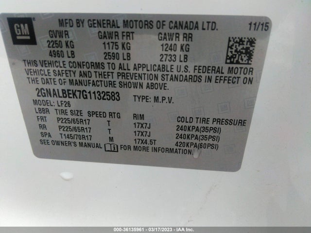 2016 CHEVROLET EQUINOX LS VIN: 2GNALBEK7G1132583