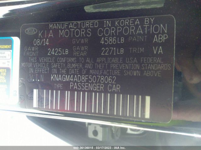 KNAGM4AD8F5078062 KIA OPTIMA HYBRID