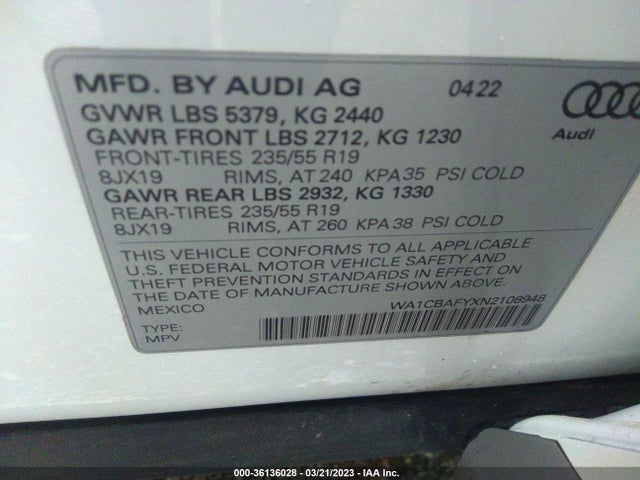 WA1CBAFYXN2108948 Audi Q5 Prestige