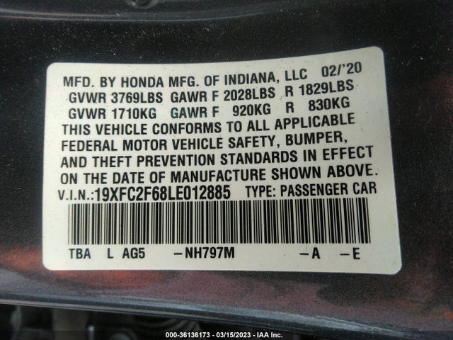 Honda Civic Sedan Lx 2020 19XFC2F68LE012885 Image 9