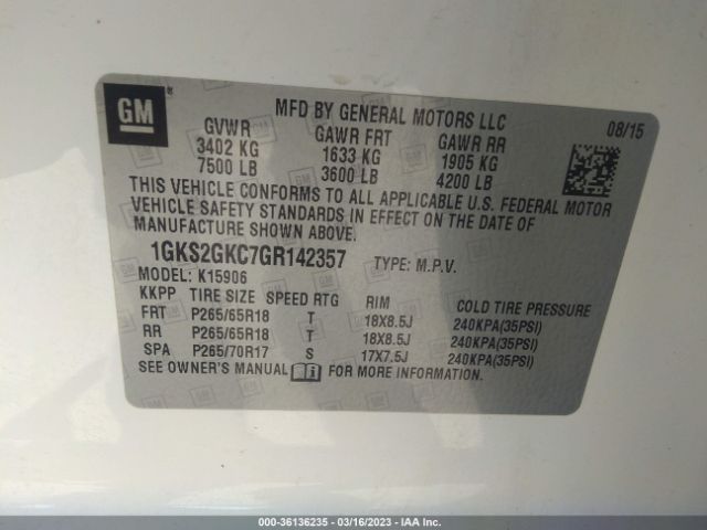 1GKS2GKC7GR142357 GMC Yukon Xl Slt