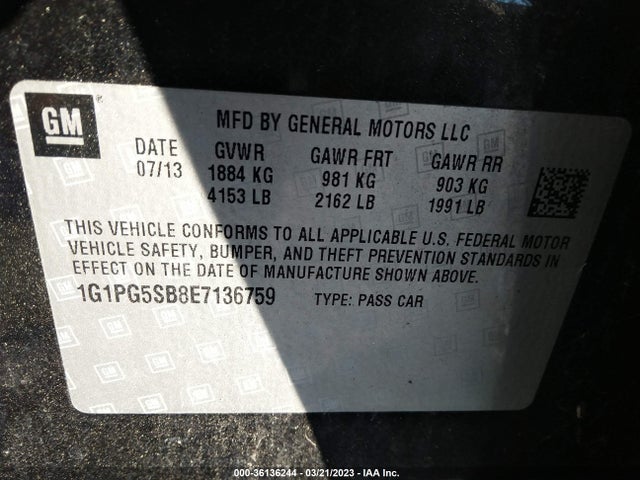 Продажа на аукционе авто 2014 Chevrolet Cruze Ltz, vin: 1G1PG5SB8E7136759, номер лота: 36136244