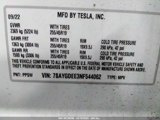 Tesla Model Y Long Range 2022 7SAYGDEE3NF544062 Image 10