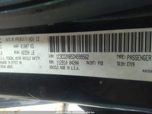 2013 DODGE AVENGER SE VIN: 1C3CDZAB5DN599562