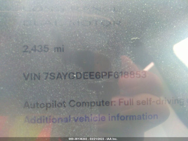 2023 TESLA MODEL Y LONG RANGE VIN: 7SAYGDEE6PF618853
