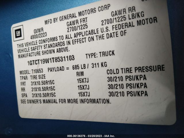1GTCT19W1T8531103 GMC Sonoma