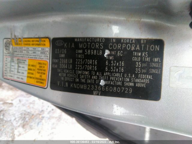 KNDMB233666080729 KIA Sedona Lx/ex