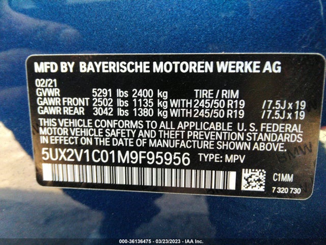 2021 BMW X4, VIN: 5UX2V1C01M9F95956