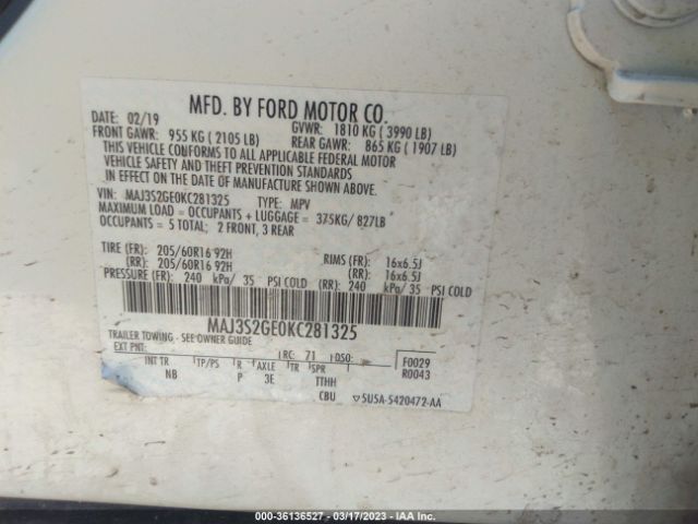 MAJ3S2GE0KC281325 Ford Ecosport Se