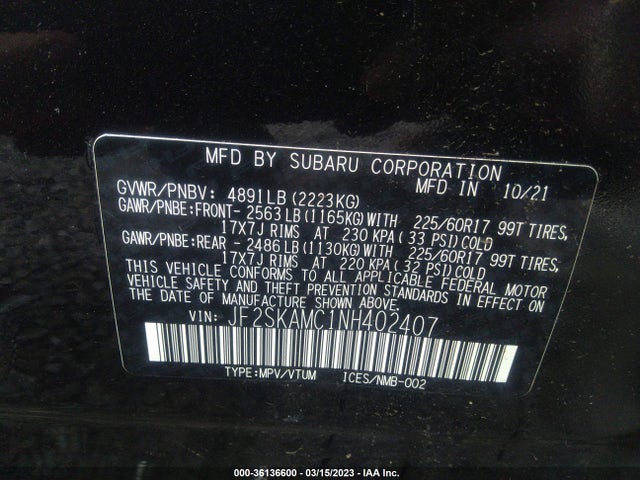 JF2SKAMC1NH402407 Subaru Forester Wilderness