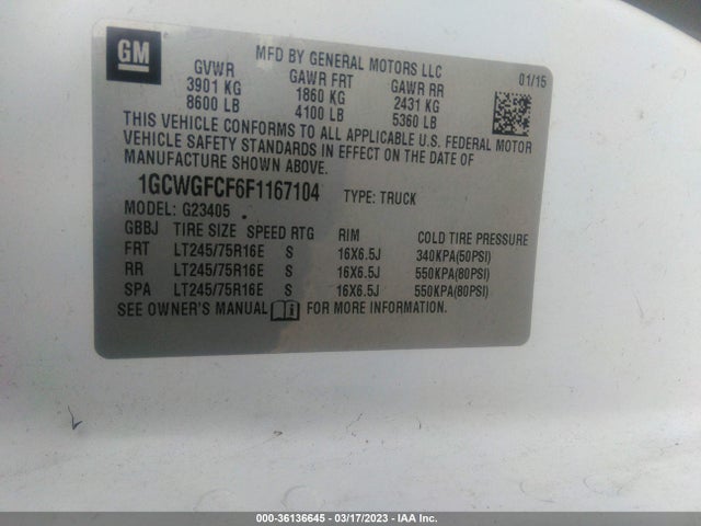 Chevrolet EXPRESS CARGO VAN 2015 1GCWGFCF6F1167104 Image 10