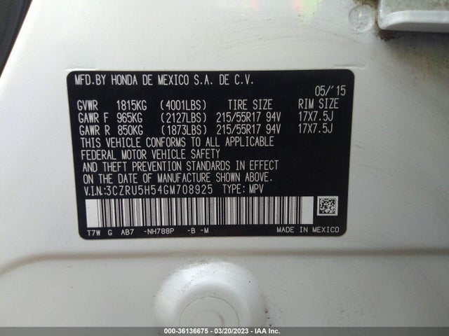 Honda HR-V EX 2016 3CZRU5H54GM708925 Image 11