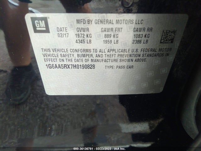1G6AA5RX7H0190828 Cadillac Ats Sedan Rwd
