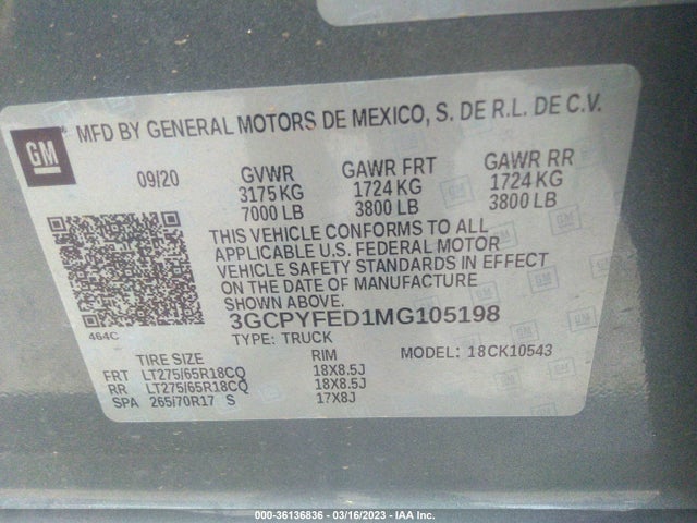 Chevrolet Silverado 1500 Lt Trail Boss 2021 3GCPYFED1MG105198 Image 9