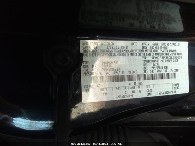 1FADP3K28GL357678 Ford FOCUS SE