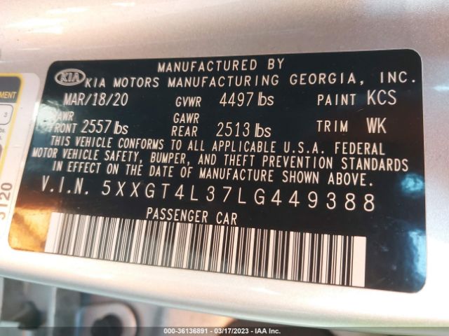 5XXGT4L37LG449388 KIA Optima Lx
