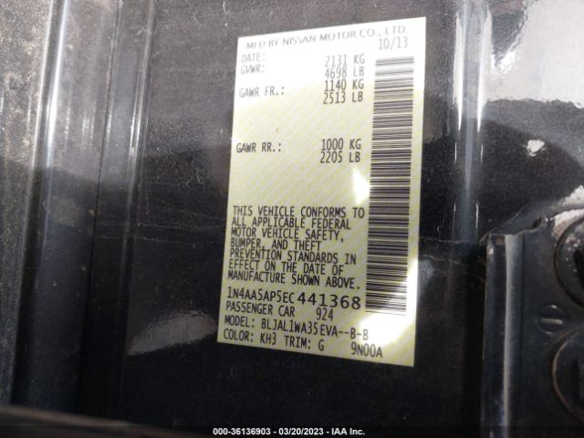 1N4AA5AP5EC441368 Nissan Maxima 3.5 Sv W/sport Pkg
