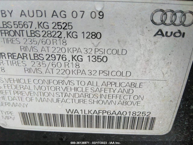 36136971 :رقم المزاد ، WA1LKAFP6AA018252 vin ، 2010 Audi Q5 Premium Plus مزاد بيع