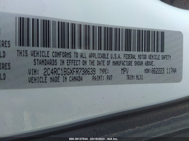 2C4RC1BGXFR730639 Chrysler Town & Country Touring