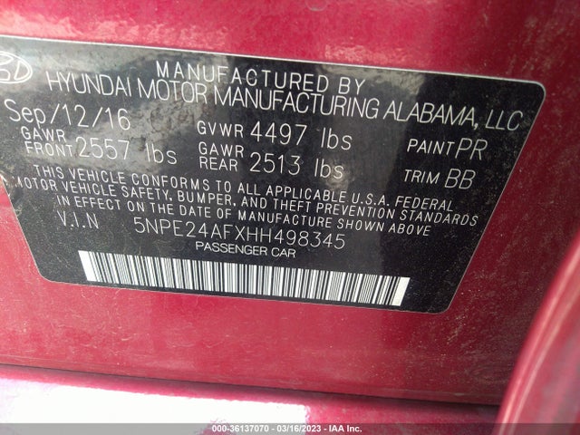 Hyundai SONATA SE 2017 5NPE24AFXHH498345 Image 10
