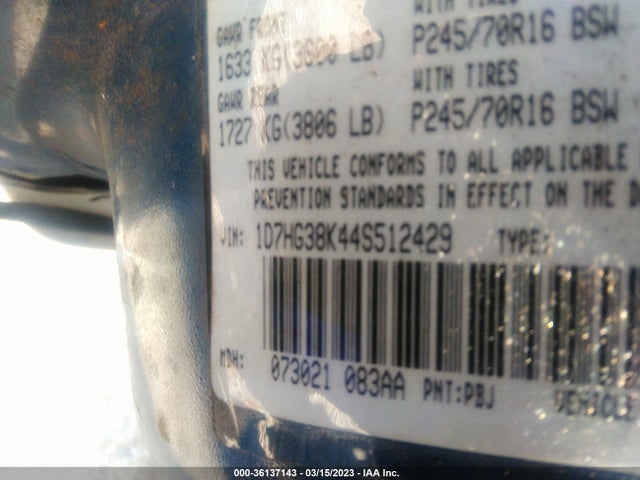 Dodge Dakota Sport 2004 1D7HG38K44S512429 Image 10
