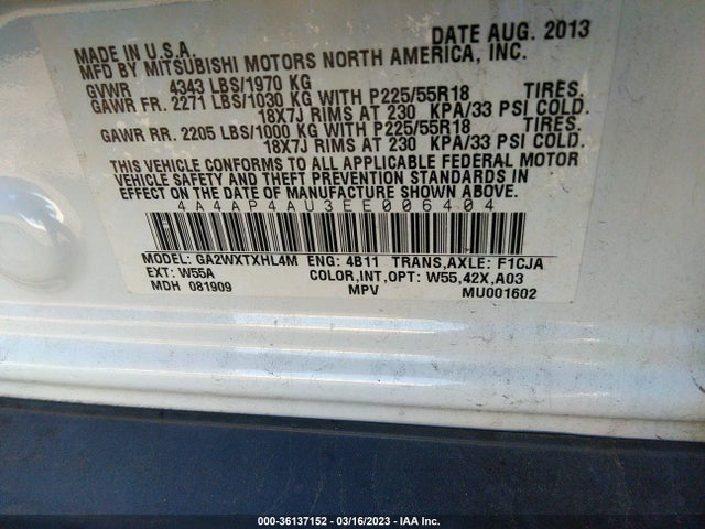4A4AP4AU3EE006404 Mitsubishi Outlander Sport Se