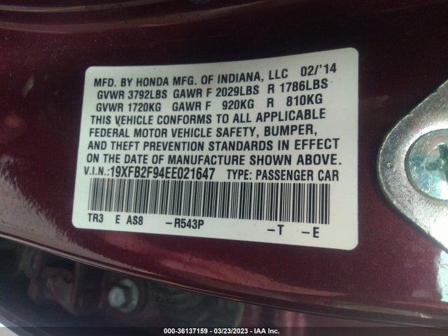 Honda Civic Sedan Ex-l 2014 19XFB2F94EE021647 Image 9