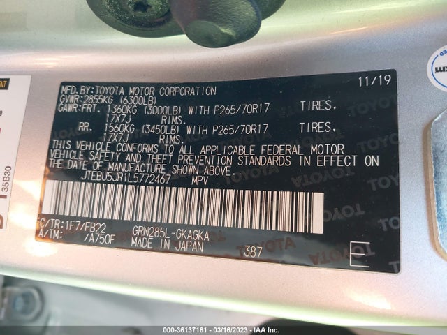 Toyota 4RUNNER SR5 2020 JTEBU5JR1L5772467 Image 10