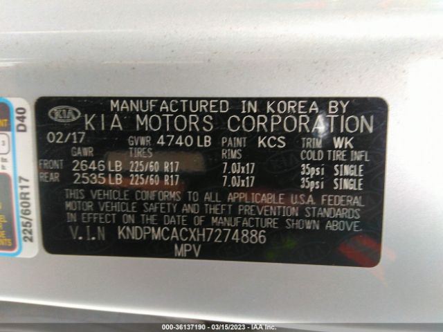 KNDPMCACXH7274886 KIA Sportage Lx