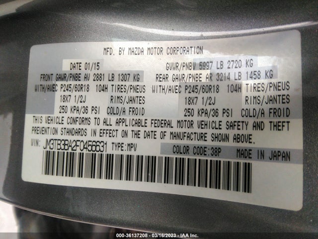 2015 Mazda CX-9, VIN: JM3TB3BA2F0456631