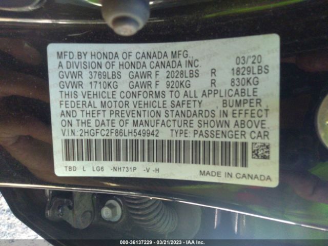 2HGFC2F86LH549942 Honda Civic Sedan Sport
