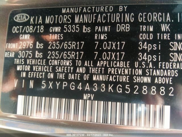 5XYPG4A33KG528882 KIA SORENTO LX