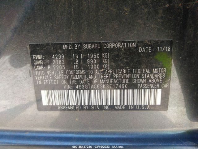 4S3GTAC63K3717490 Subaru Impreza Premium